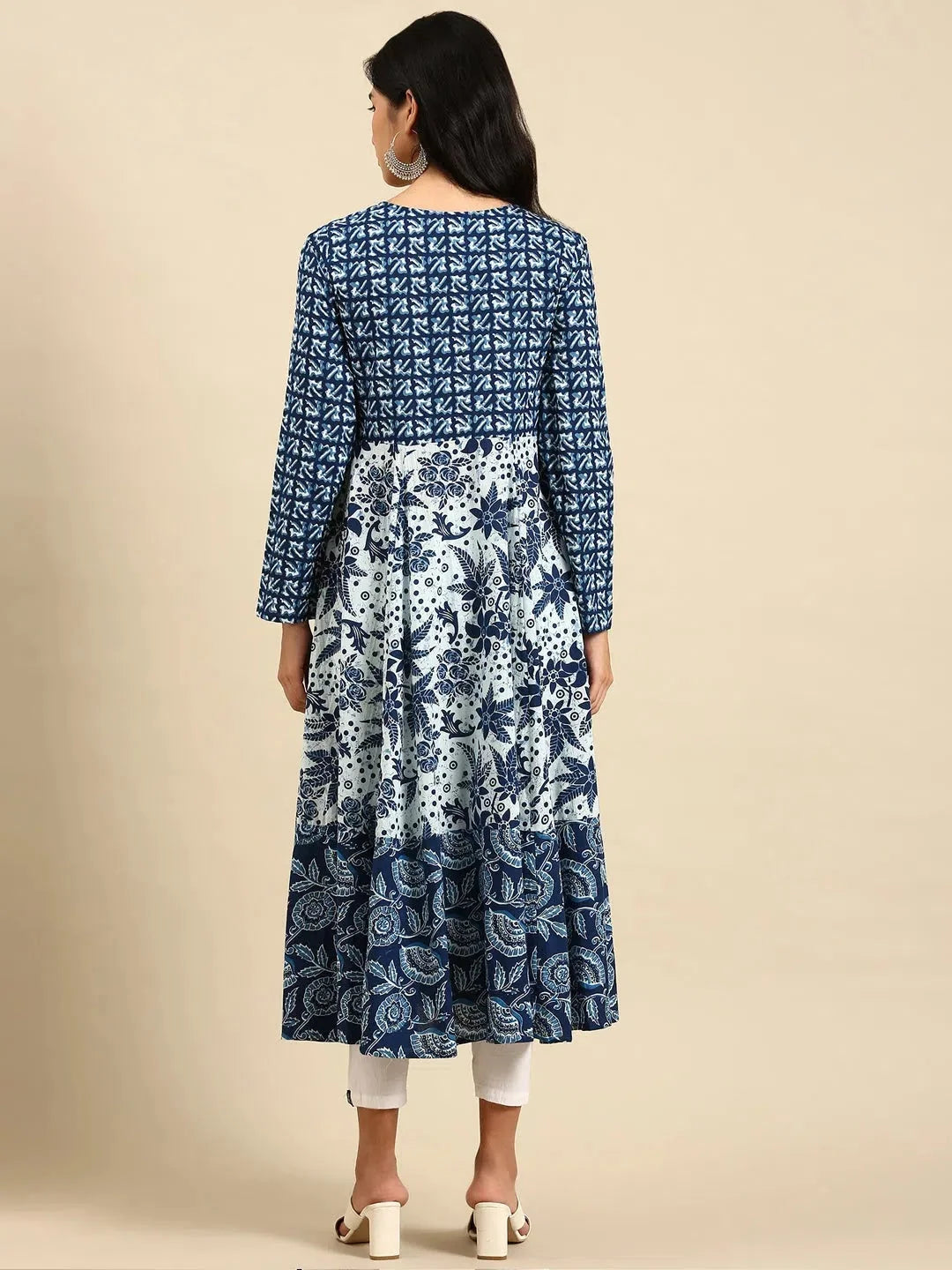 Navy Blue Printed Anarkali Kurti | Cotton Anarkali Kurta Online