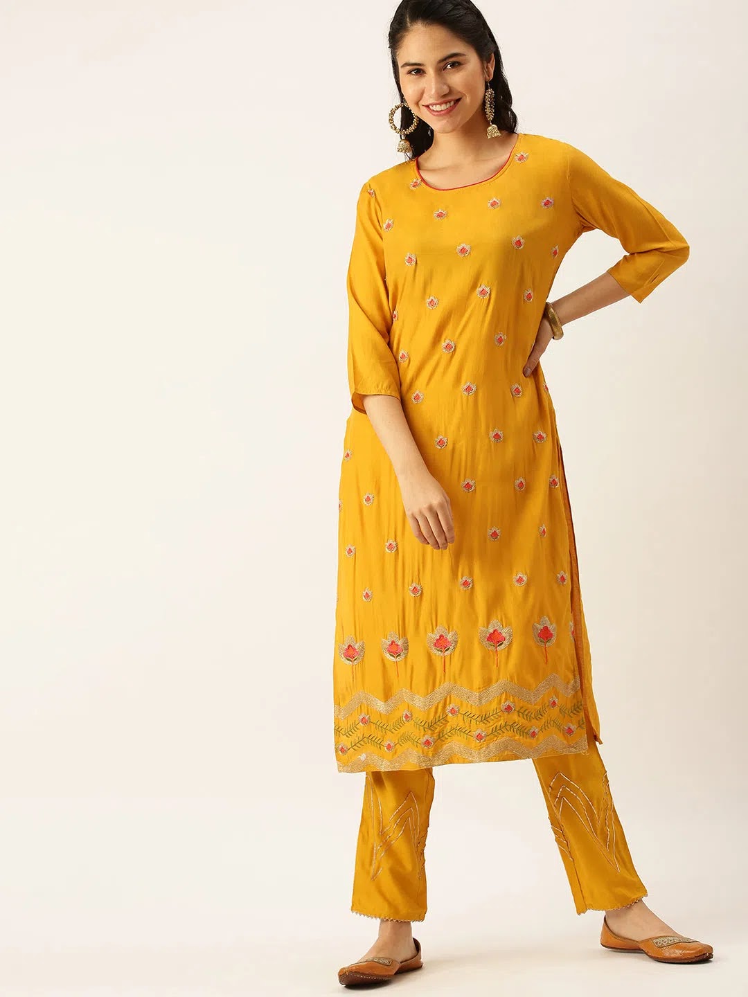 Women's Yellow Cotton Kurta Sets | Solid Indian Kurta Sets