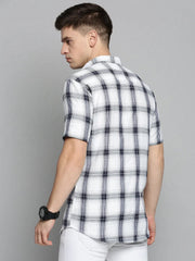 Men White Checked Casual Shirt-NICKCHECKSTWILL-1903-White