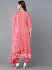 Women Peach Rayon Embroidered Anarkali Kurta Pant Set With Dupatta