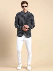 Men Navy Striped Party Blazer-SOBLZ-79-8-Navyblue
