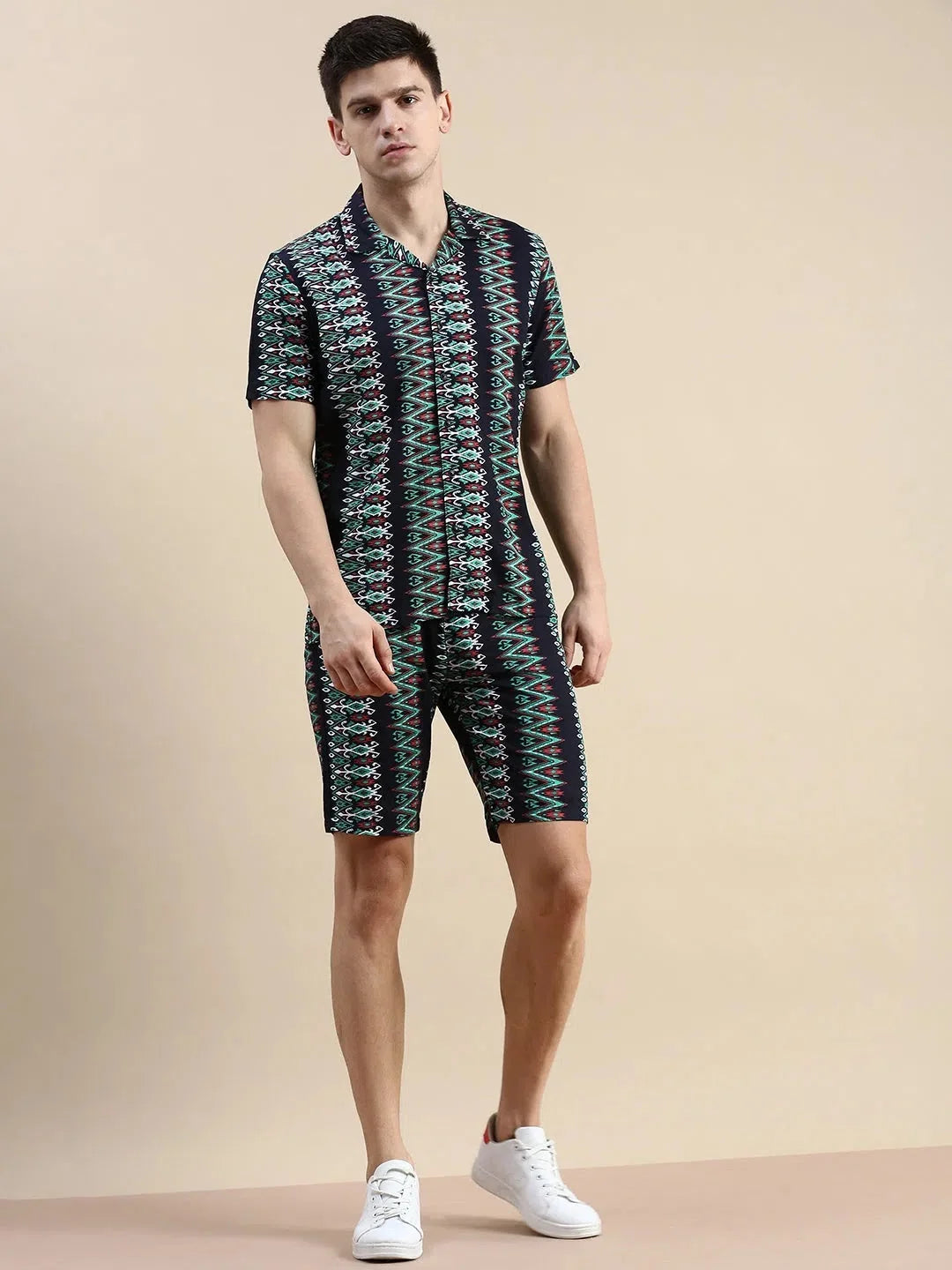 Men's Black Printed Casual Co ord Set | Two Piece Sets