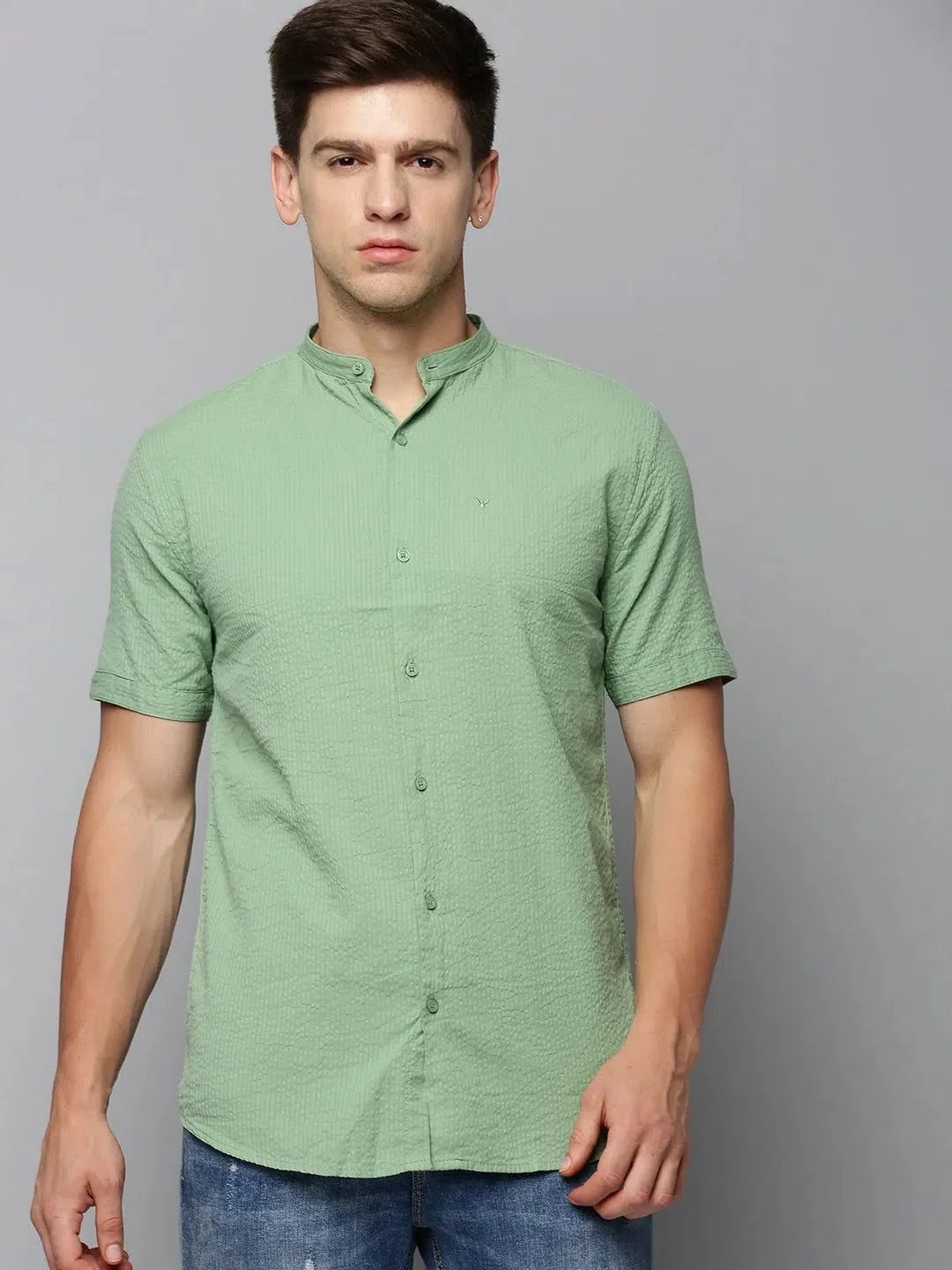 Stylish Men's Green Solid Cotton Shirt | Casual & Stylish