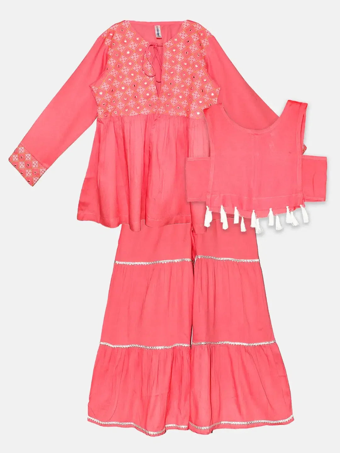 Girls Embroidered Sharara Set - Ethnic Dresses & Indian Wear