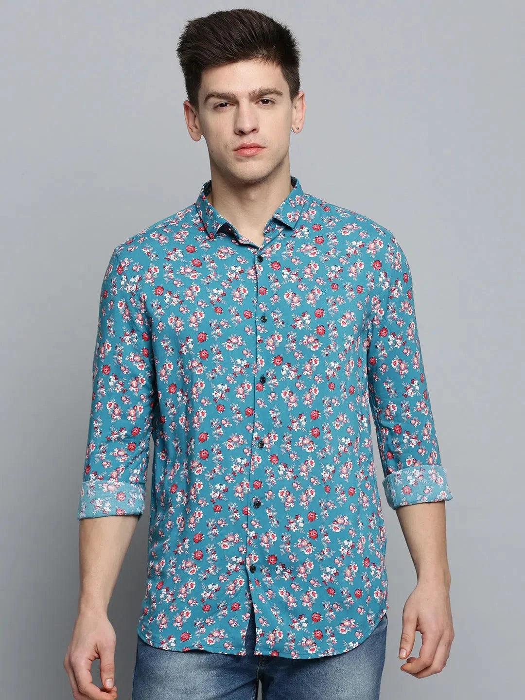 Blue Printed Cotton Mens Shirt | Casual Shirt - DesiQlo