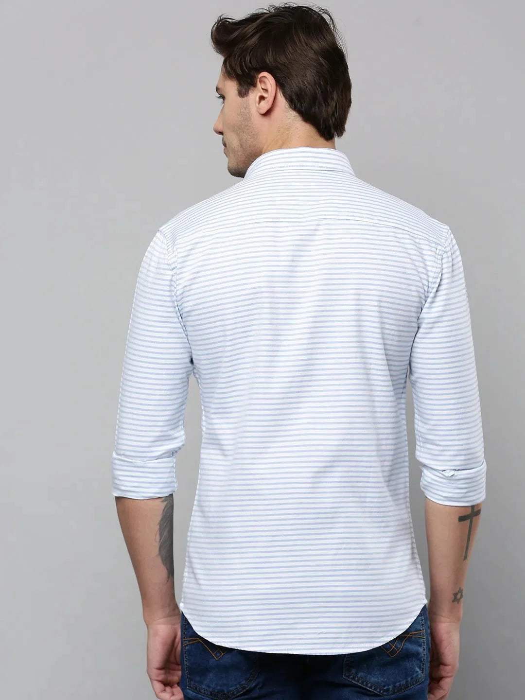 Men's White Striped Cotton Shirt - Classic Casual Style