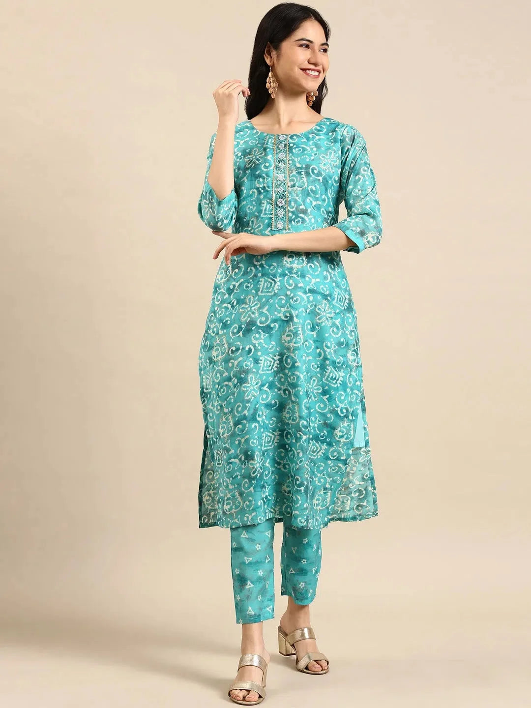 Turquoise Printed Kurta Set | Women's Designer Kurta Sets