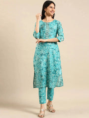 Women's Turquoise Blue Printed Kurta SetKC-3369-Turquoiseblue