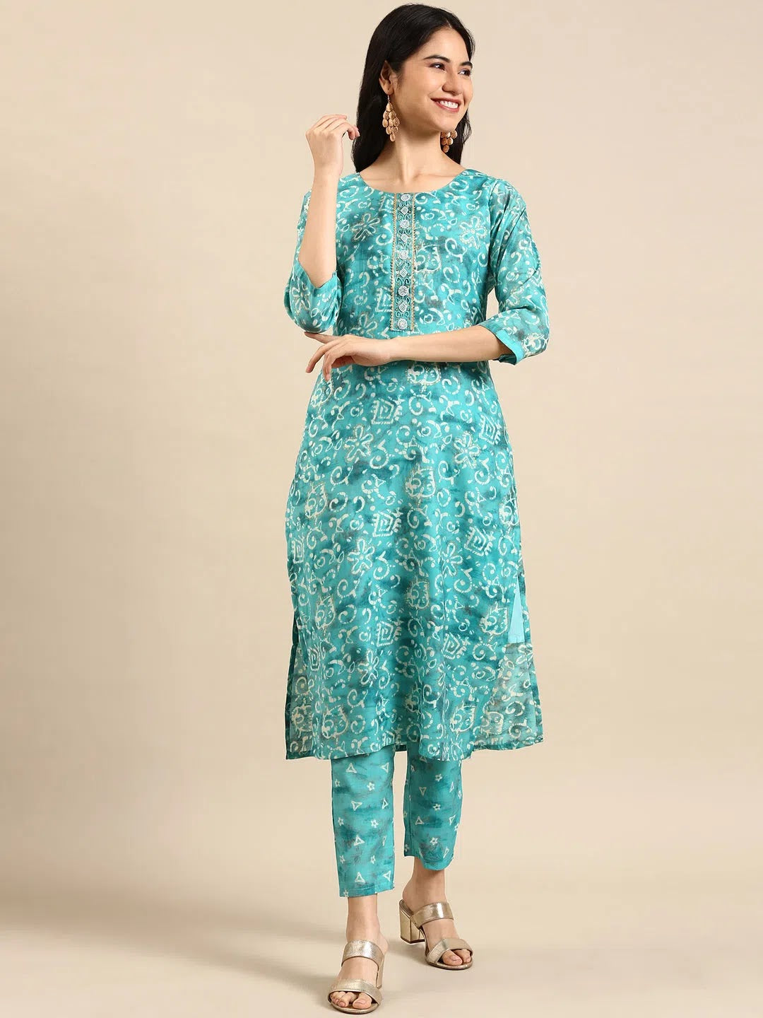 Turquoise Printed Kurta Set | Women's Designer Kurta Sets