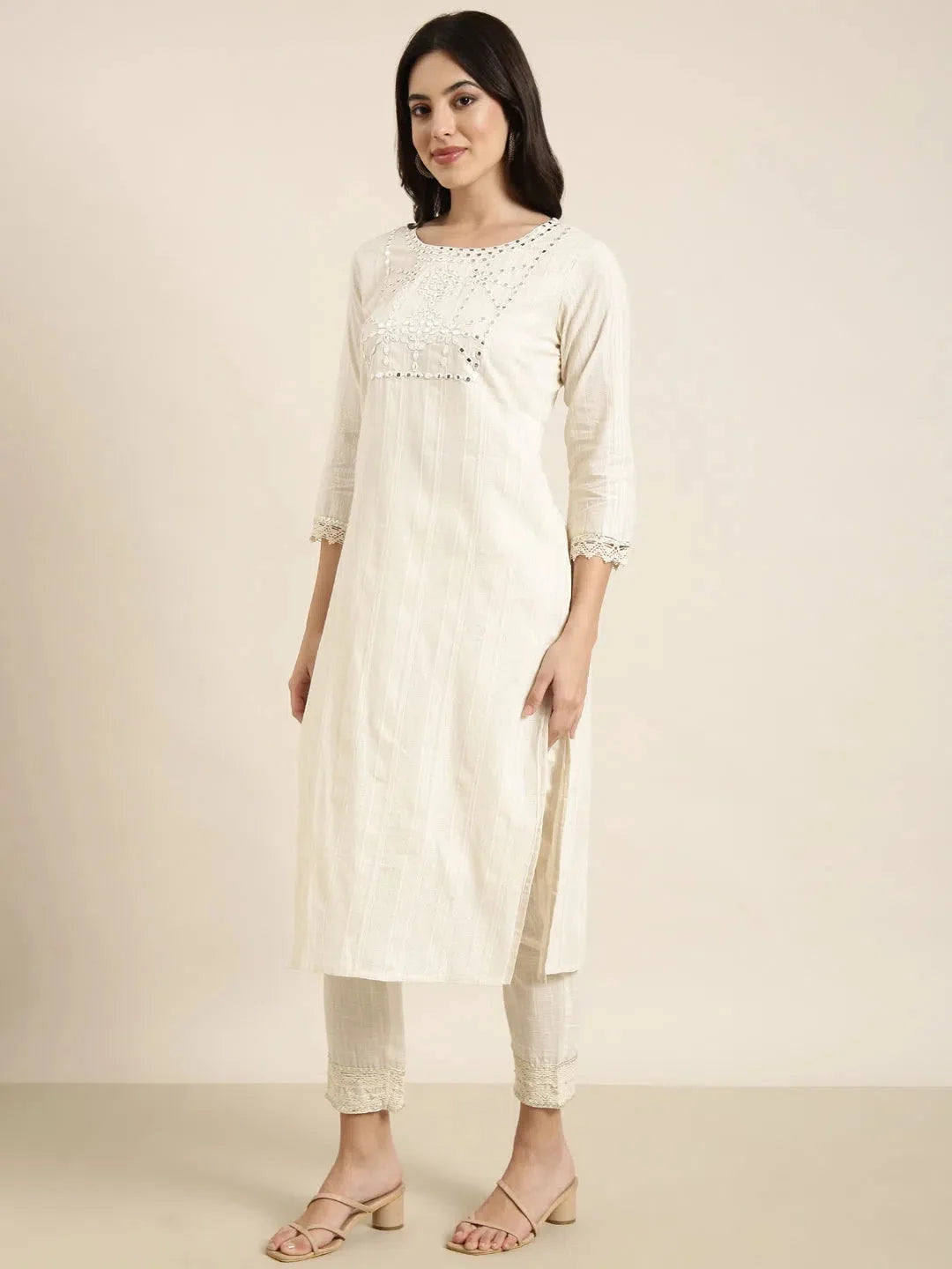 Cream Solid Kurta Set with Dupatta | Women's Indian Kurta Sets