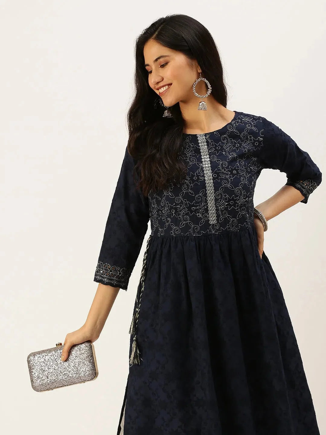 Blue Embroidered Anarkali Kurti for Women | DesiQlo