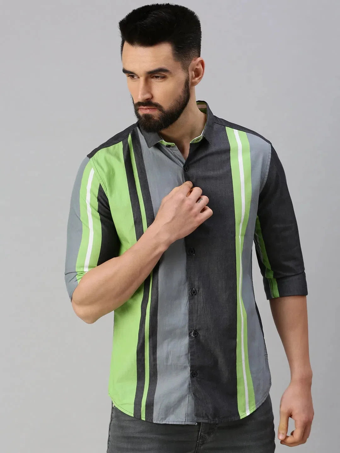 Grey Striped Mens Shirt - Stylish Cotton Formal Shirts
