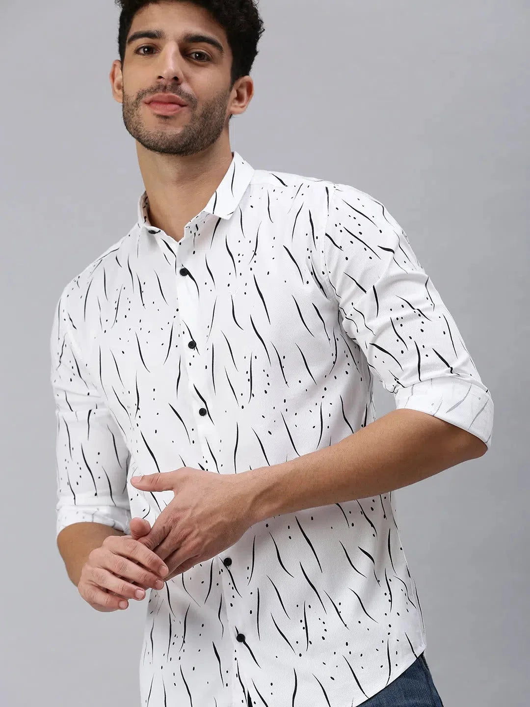 White Printed Cotton Shirt for Men | Casual Printed Mens Shirt