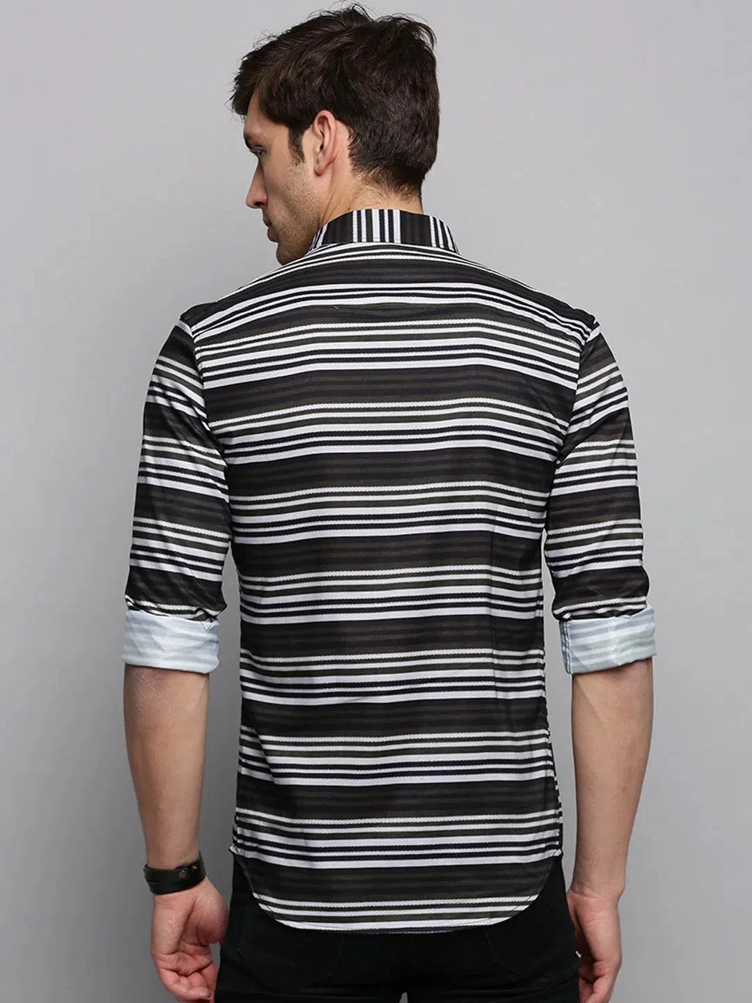 Men's Green Striped Cotton Shirt - Stylish Casual Wear