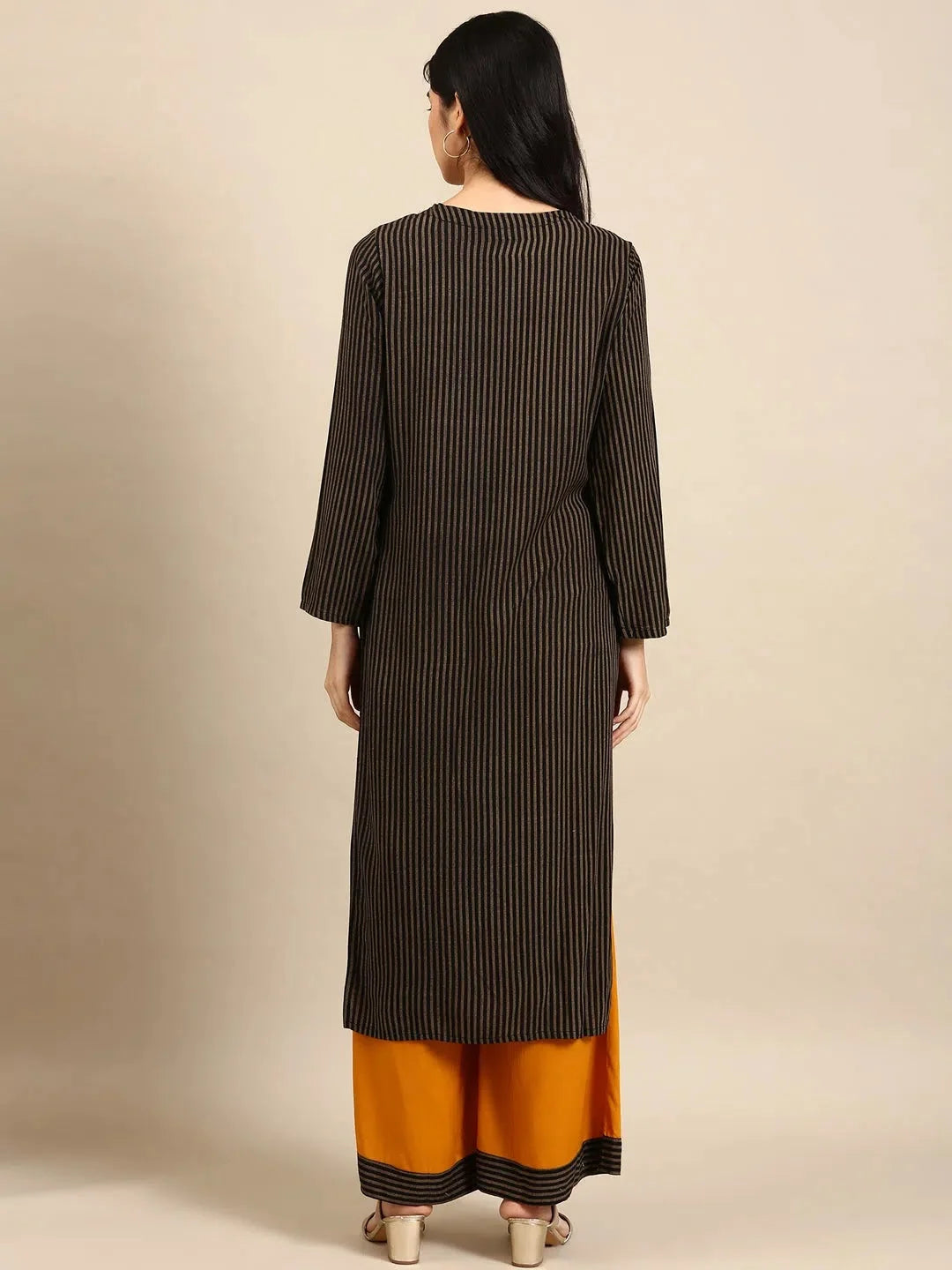 Black Striped Cotton Kurta Set for Women | Indian Kurta Sets