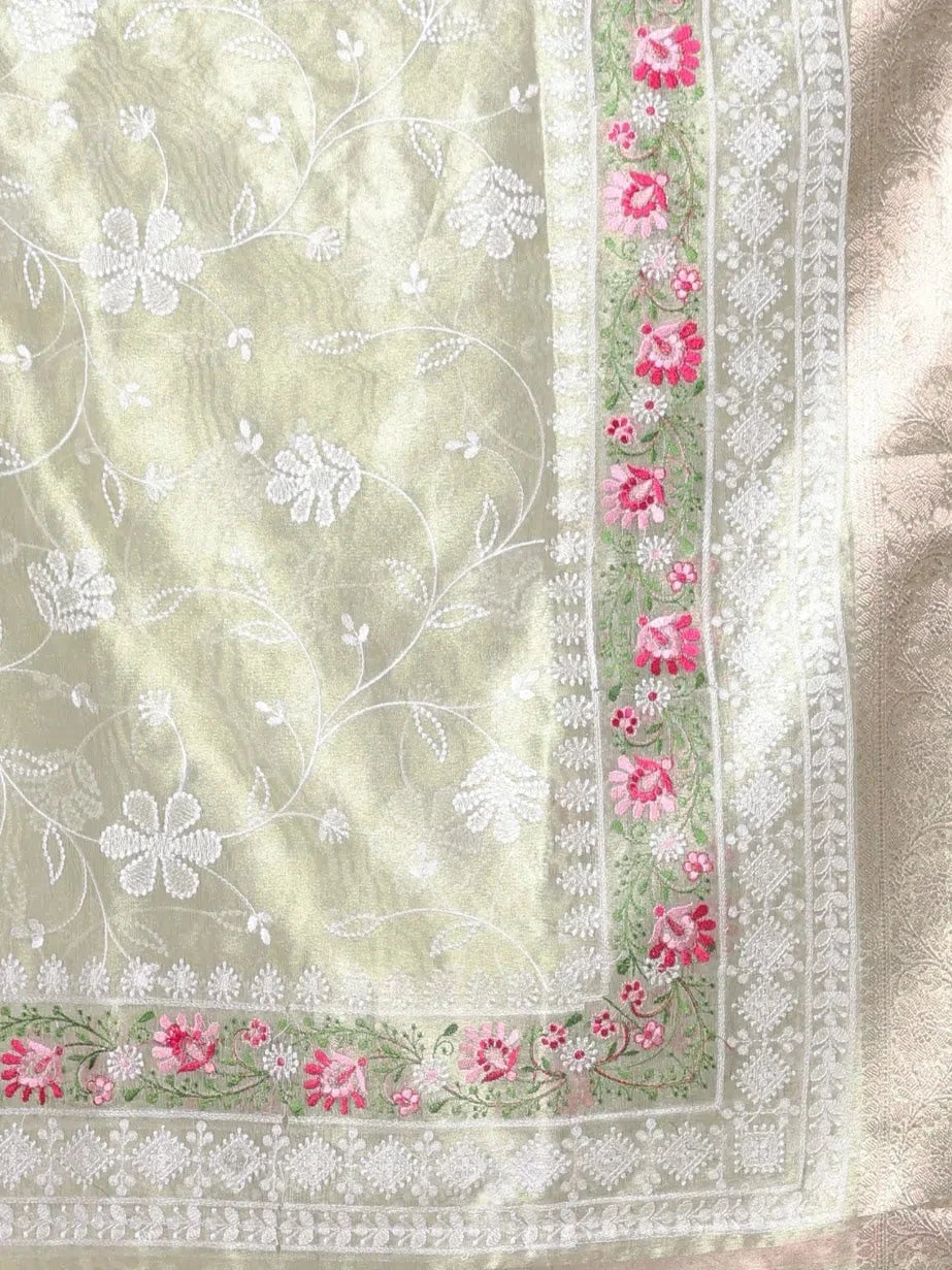 Nude Pink Embroidered Cotton Saree | Indian Wedding Sarees