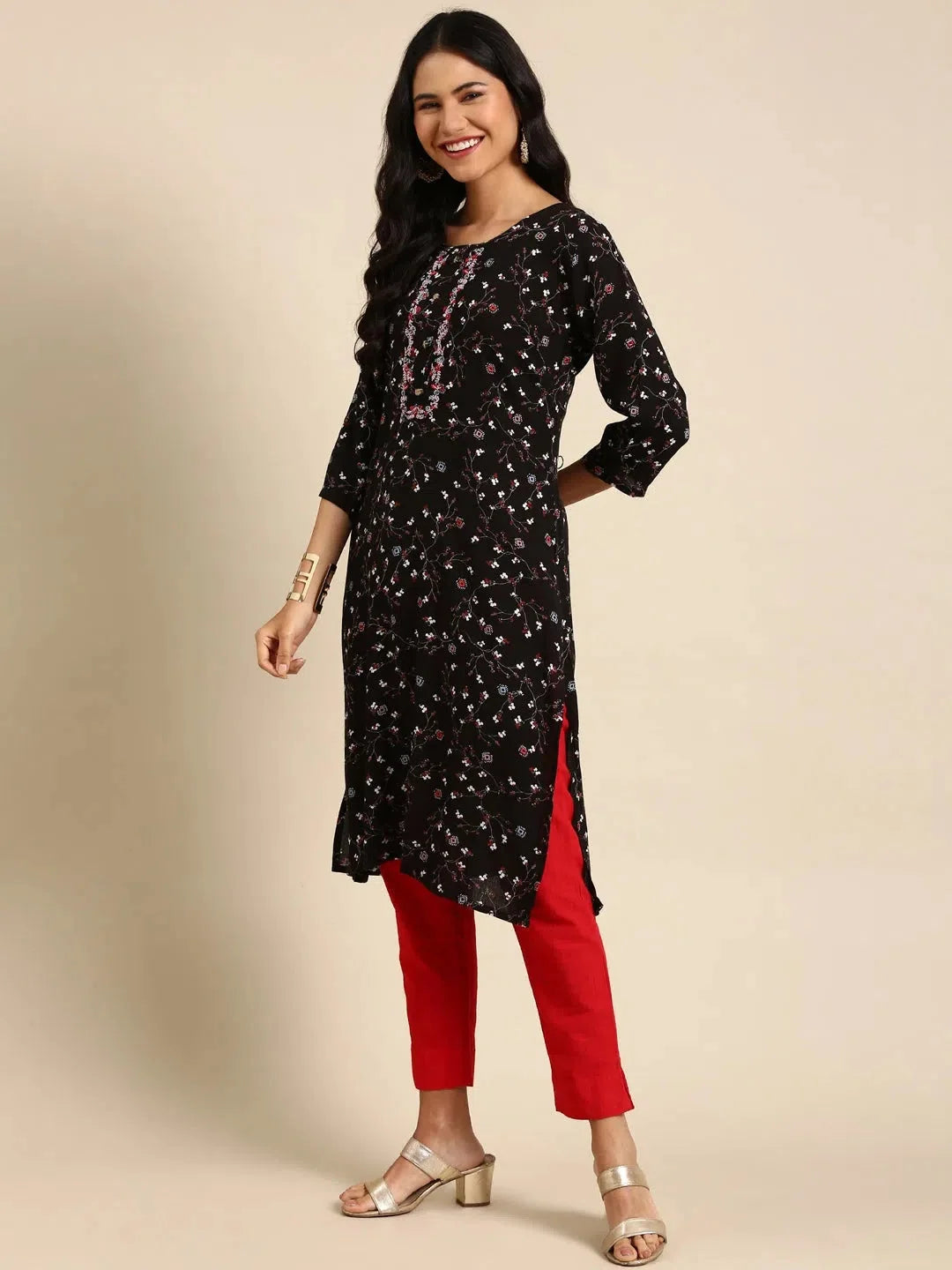Black Printed Indian Kurtas for Women | Cotton Kurtis Online