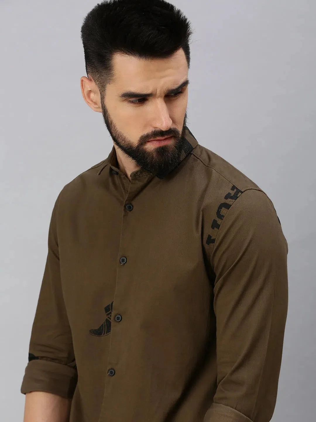 Men's Coffee Brown Printed Cotton Shirt - DesiQlo