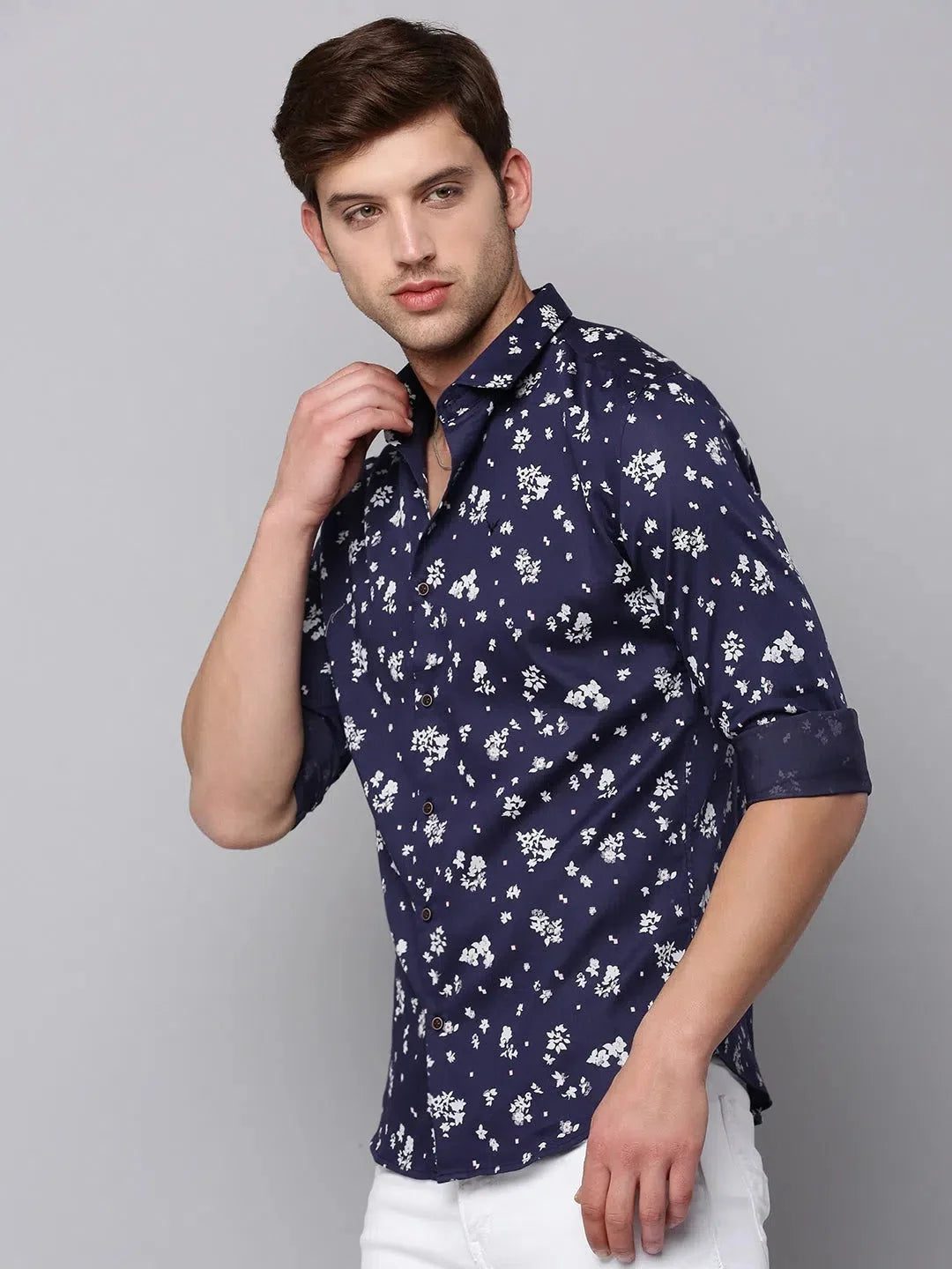 Navy Printed Mens Shirt - Viscose Casual Shirt | DesiQlo