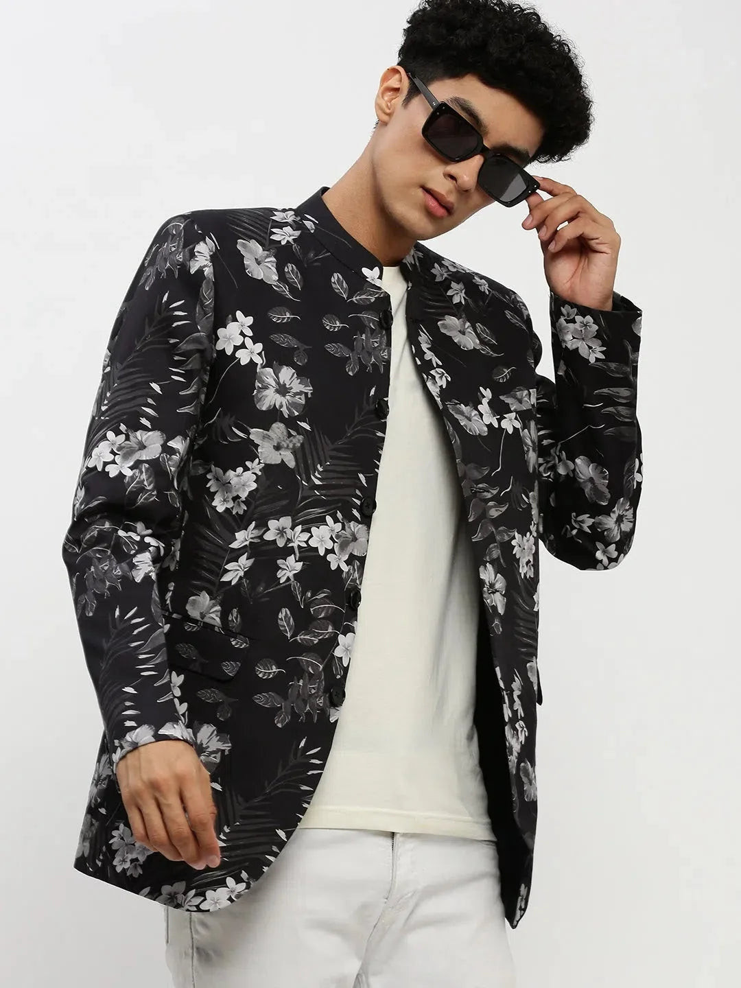 Black Printed Men's Ethnic Wear Blazer | DesiQlo