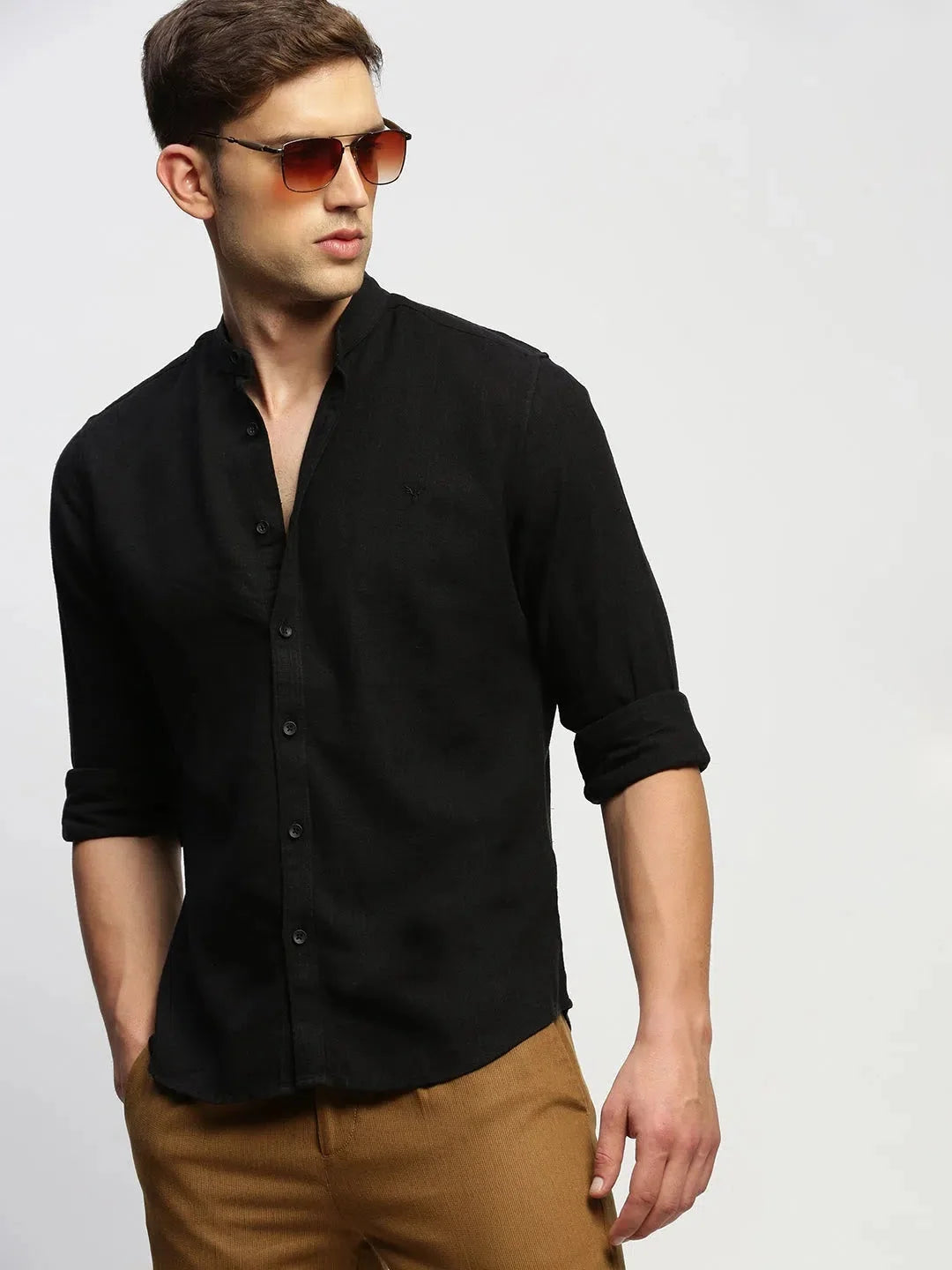 Stylish Black Solid Cotton Mens Shirt | DesiQlo Formal Shirts