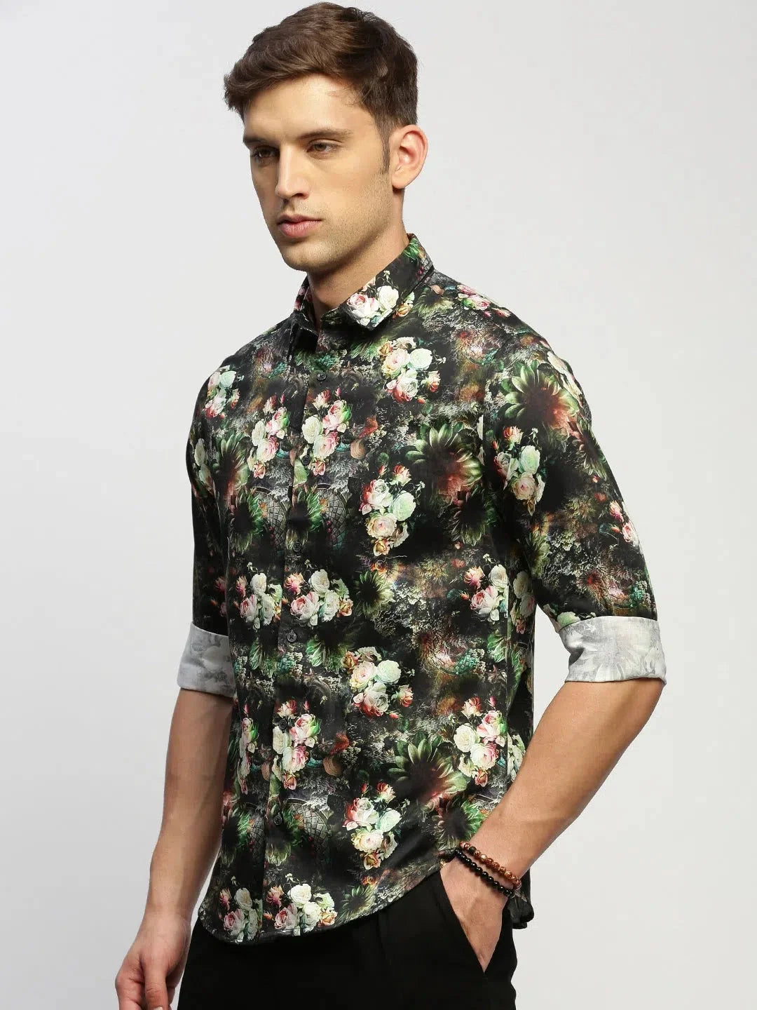 Green Floral Mens Shirt - Cotton Printed Shirt | DesiQlo