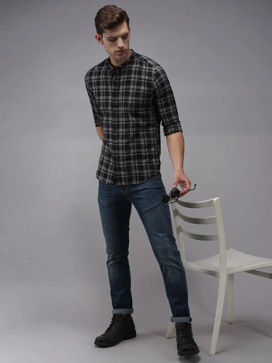 Men's Black Checked Shirt - Casual Cotton Shirt | DesiQlo