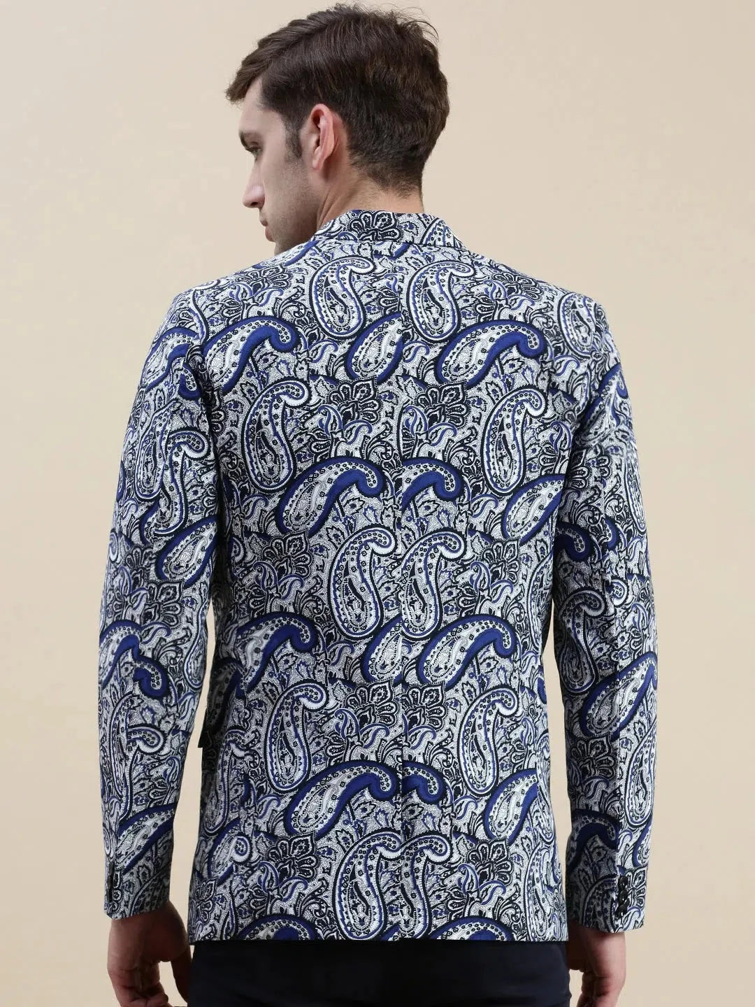 Blue Printed Men's Blazer | Stylish Men's Ethnic Wear