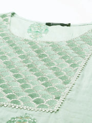 Women's Green Embellished Straight Kurta-GW-483-Green