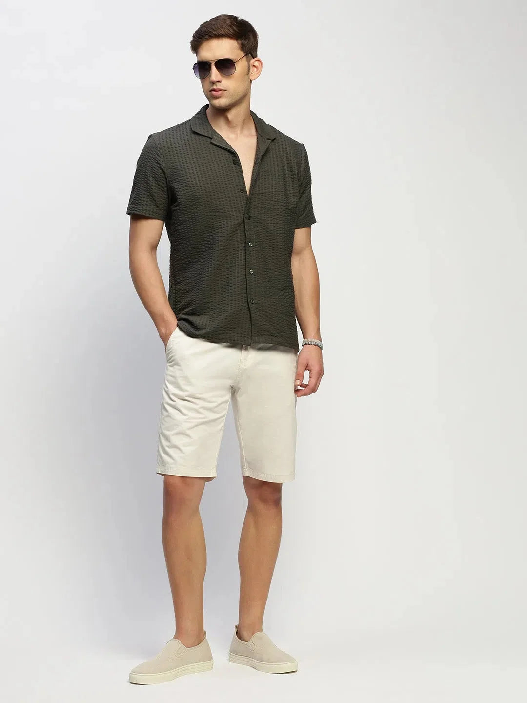 Men's Green Solid Cotton Shirt - Stylish Casual Mens Shirt