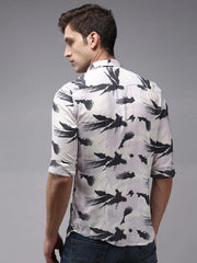 Men Purple Printed Casual Shirt-OMANPRINT-1582-Lavender