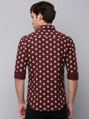 Men Brown Printed Casual Shirt-BARONPRINTED-4017-Coffeebrown