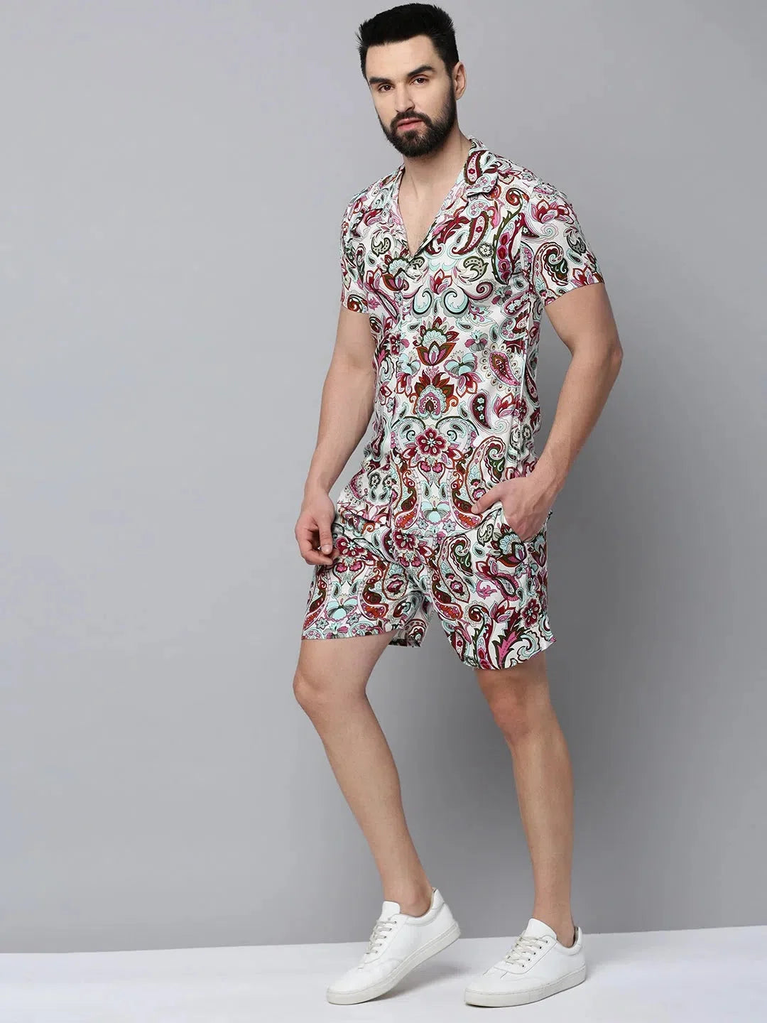 White Printed Casual Co Ord Set Men - Showoff Style