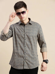 Men Beige Floral Casual Shirt-DAITON-3477-Beige