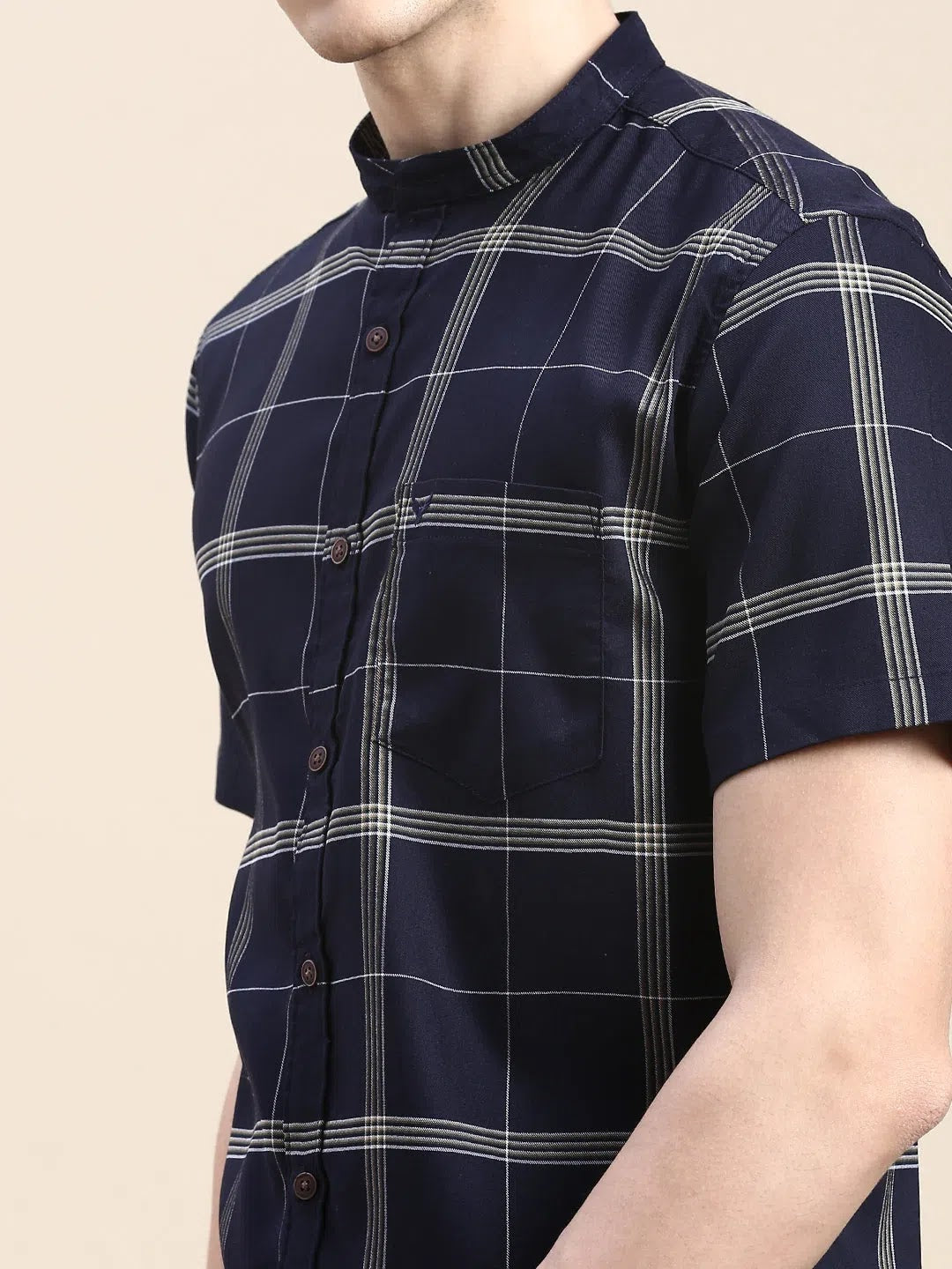 Men's Navy Checked Shirt - Cotton Casual Shirt | DesiQlo