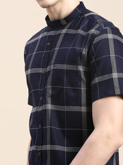 Men Navy Checked Casual Shirt-AZARICHECKS-117-Navyblue