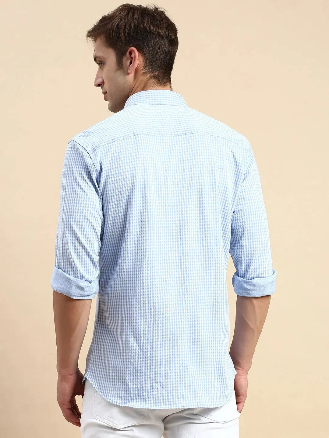 Blue Checked Mens Shirt | Cotton Casual Shirt - DesiQlo