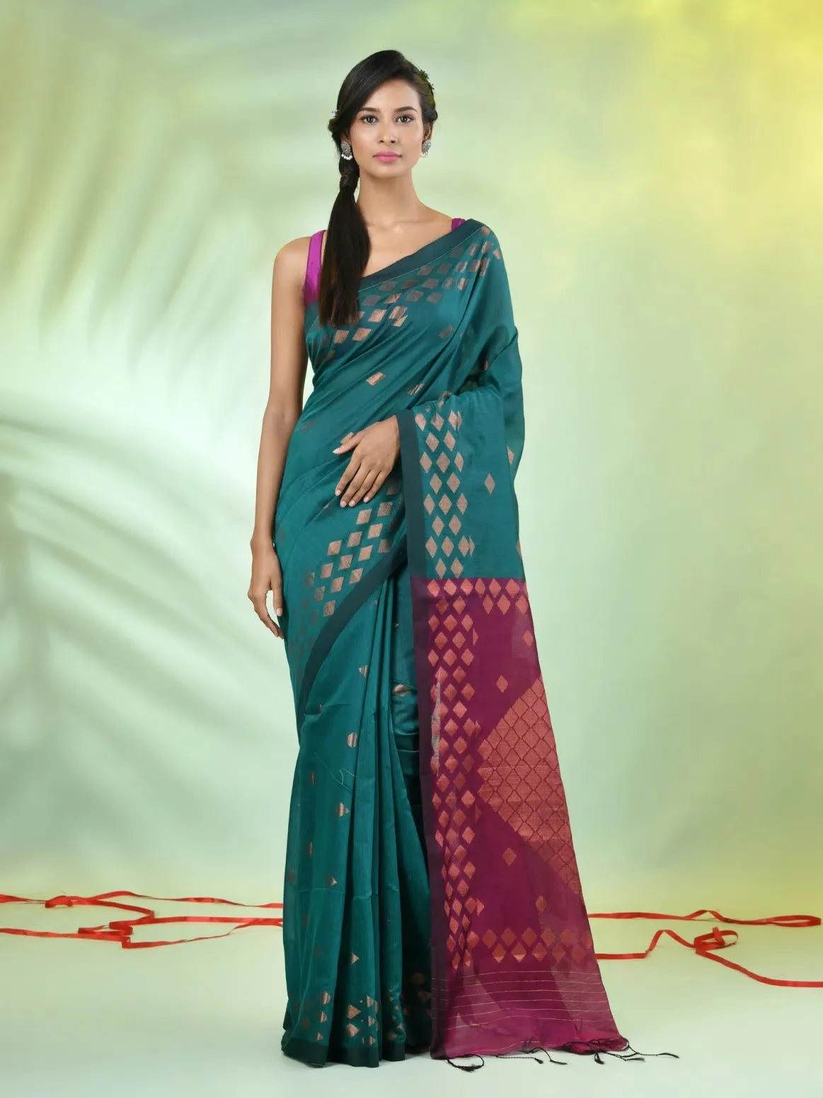 Teal Geometric Cotton Saree | Indian Sarees Online