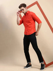 Men Orange Solid Casual Shirt-ALONZOPLAIN-5253-Orange