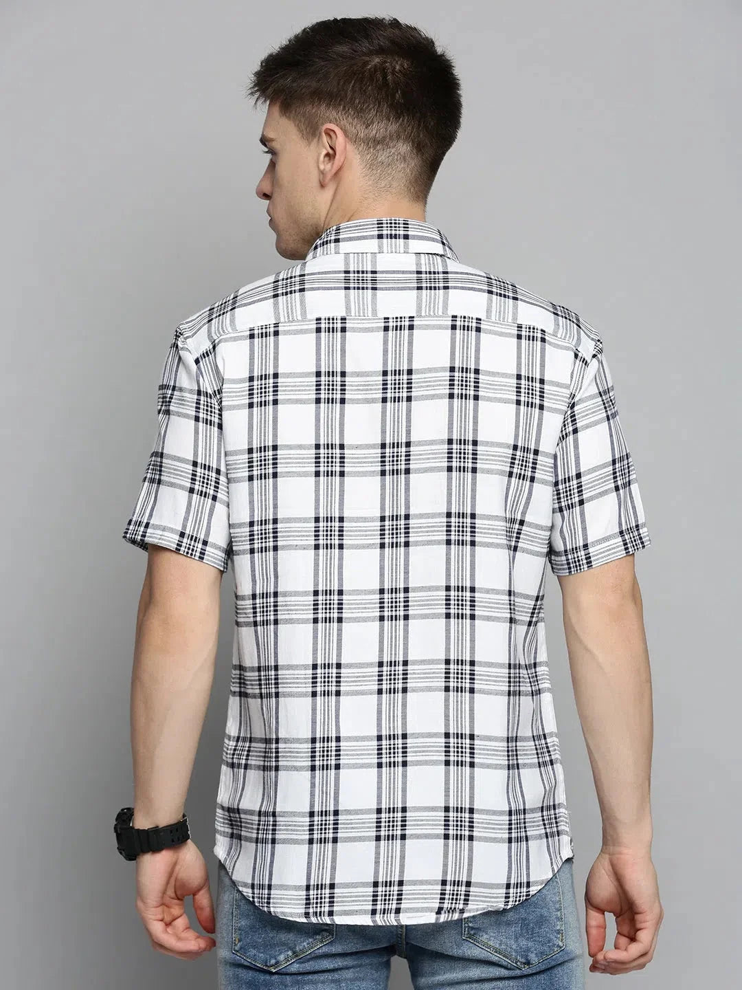 Mens White Checked Cotton Shirt | Casual & Stylish