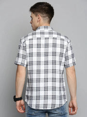 Men White Checked Casual Shirt-MAYACHECKS-4418-White