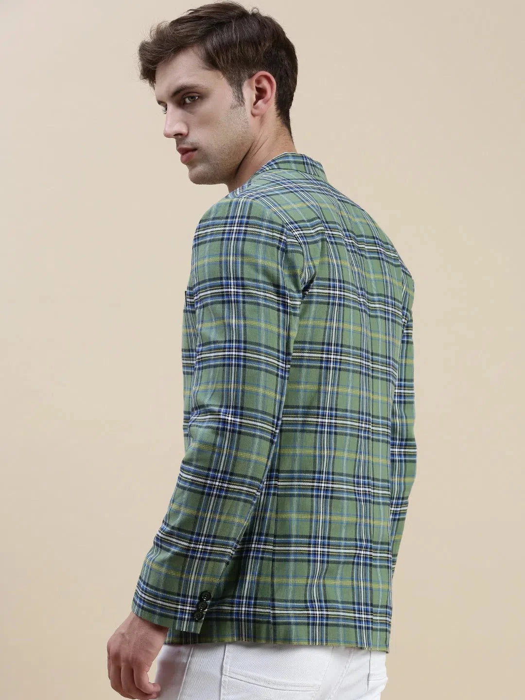 Green Checked Cotton Blazer | Trendy Men's Ethnic Wear