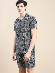 Men Black Printed Casual Co ord Set-AM-90-06-Black