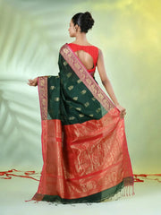 Teal Cotton Saree With Geomatric Patterns-MA66BCT43830034