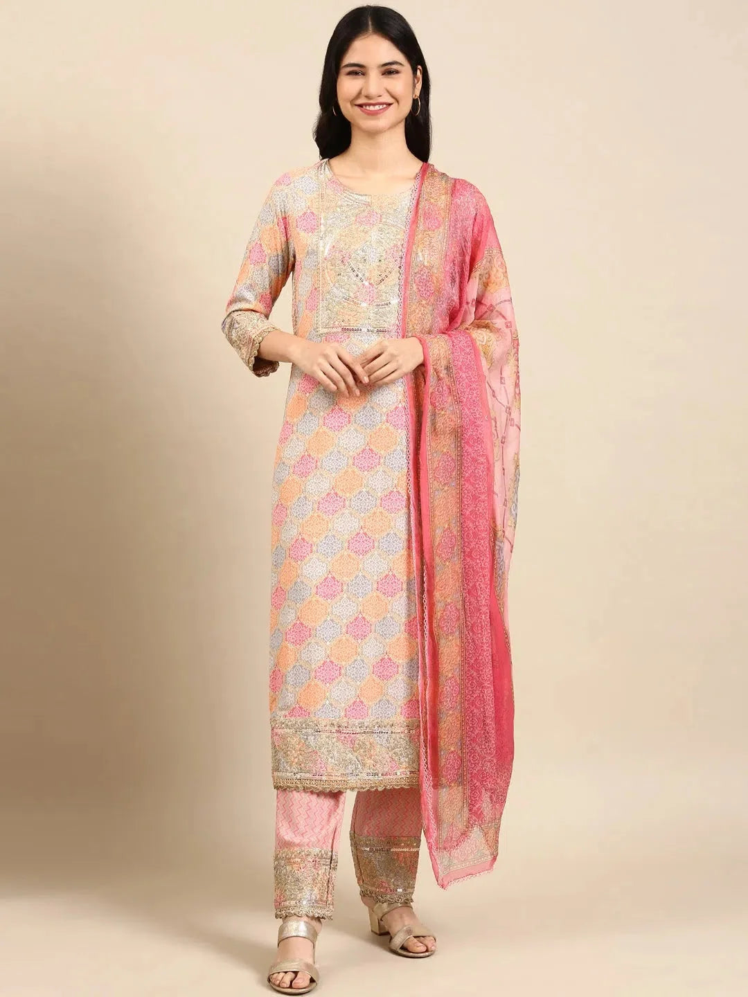 Pink Colourblock Cotton Kurta Set | Designer Kurta Sets