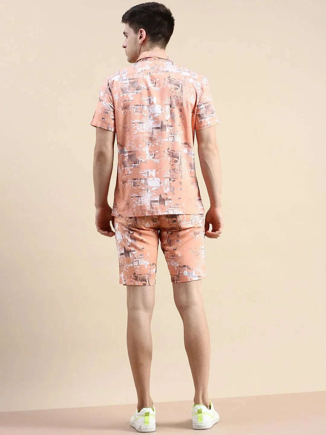 Peach Printed Mens Two Piece Sets | Casual Co ord Sets for Men