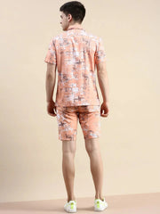 Men Peach Printed Casual Co ord Set-BLACKBERRY-1671-Peach