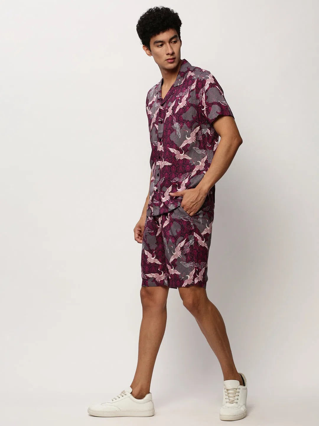 Men's Fuchsia Printed Co ord Set | Casual Two Piece Sets Men