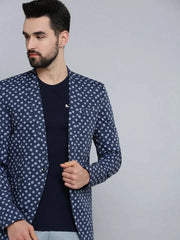 Men Blue Printed Blazer-SOBLZ-291-Navyblue