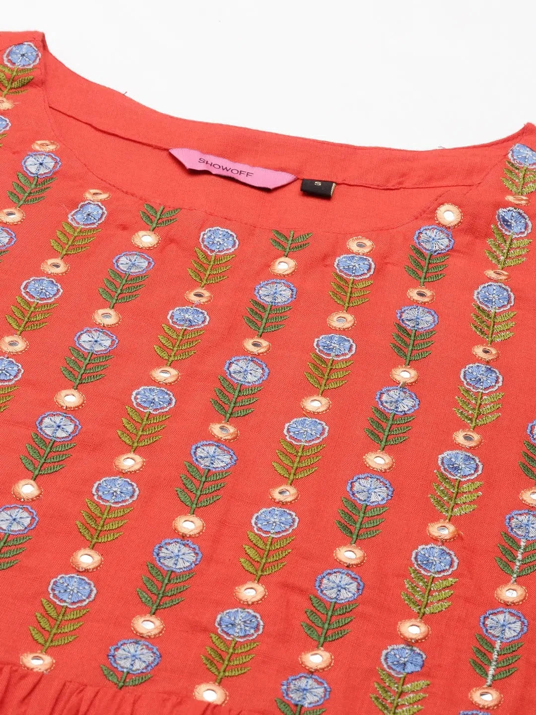 Orange Embellished Cotton Anarkali Kurta | Women's Anarkali Kurti